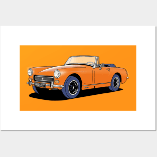 MG Midget sports car in orange Posters and Art